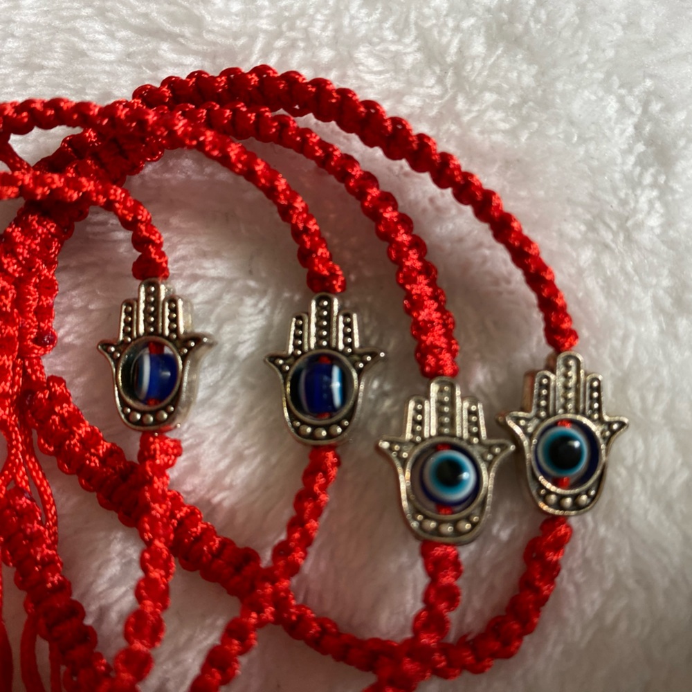 1-adjustable red bracelet with evil eye hand